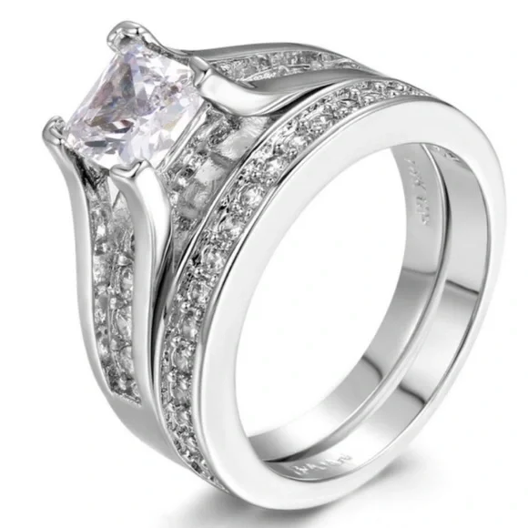 💯 NEW 2PC/SET 925 STERLING SILVER DIAMOND RING, CUTE RING, SHINY RING. - Picture 4 of 7